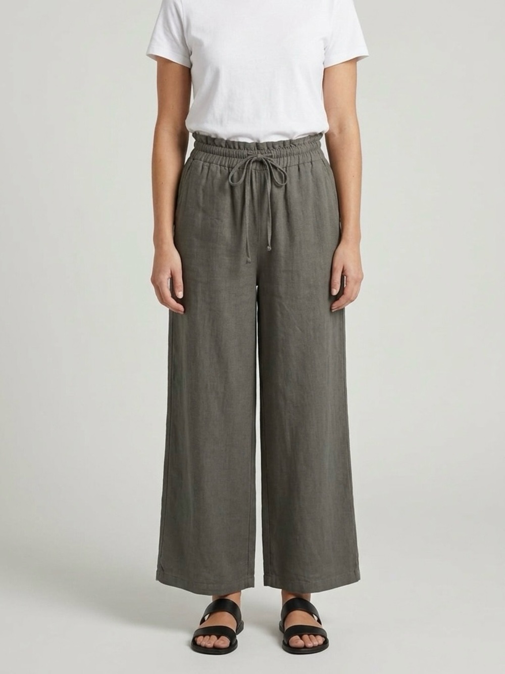 UEU Olive Green Wide-Leg Drawstring Pants